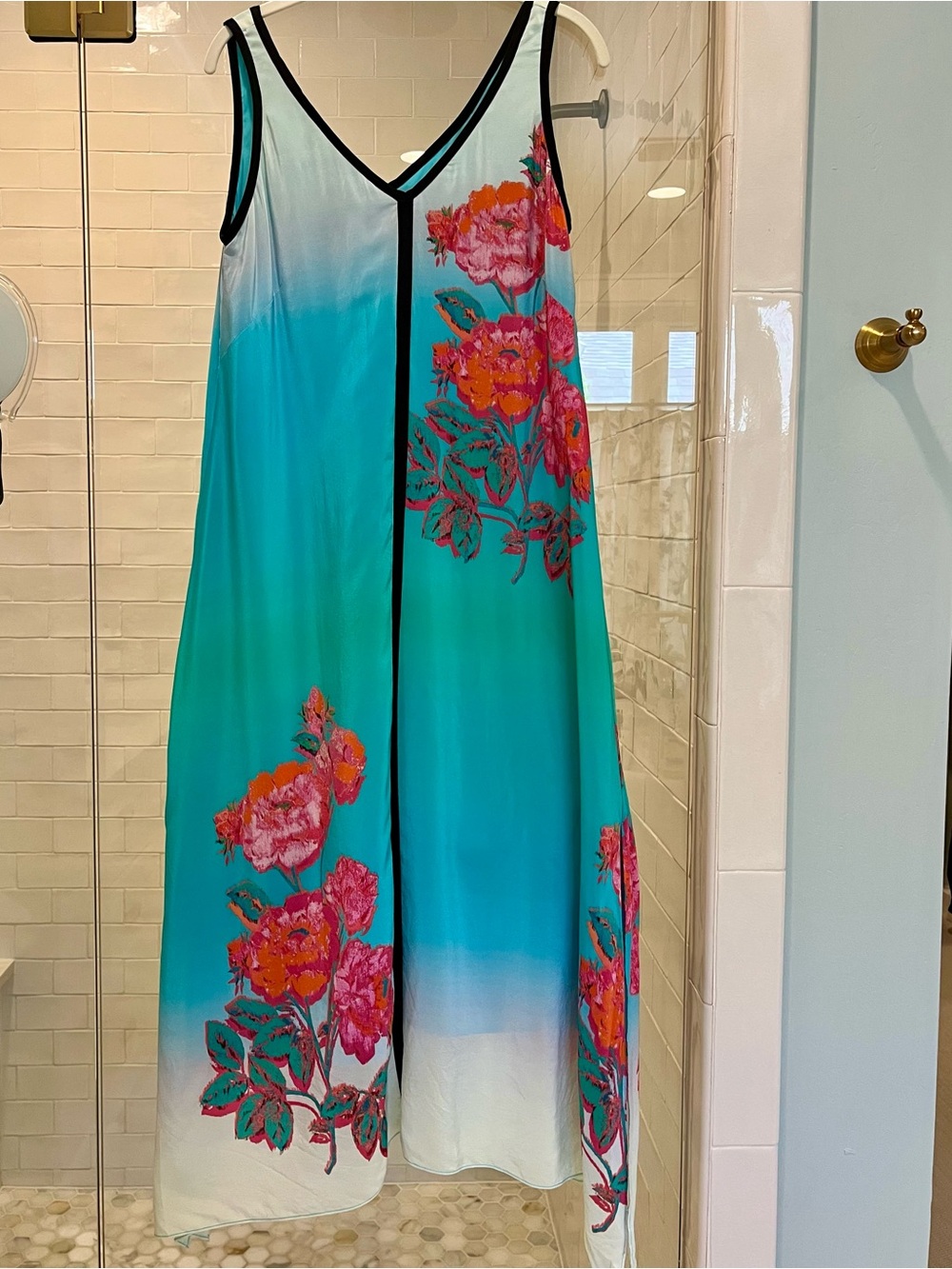 Nanette Lepore Turquoise floral V Neck Maxi Dress